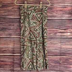 Tu Geometric Patterned Wide Leg Pant- Green and Brown | Size 14